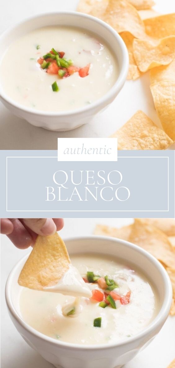 On counter is a white bowl of queso blanco surrounded by tortilla chips