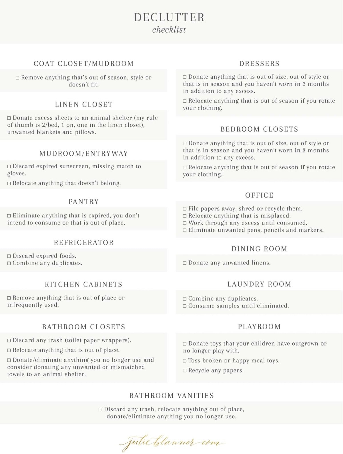 checklist to declutter