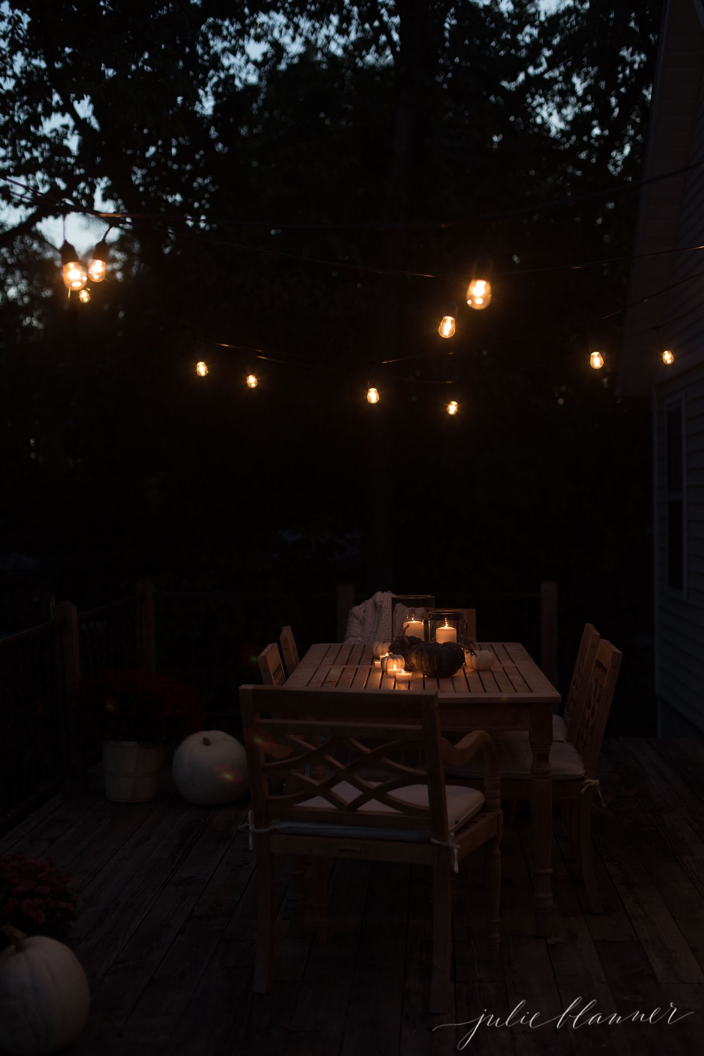 pizza night outside under bulb lights