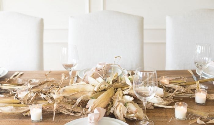 roses corn husks and wheat centerpiece