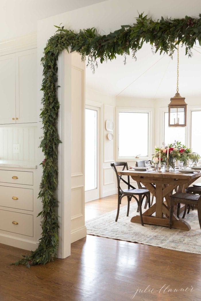 christmas garland around doorframe