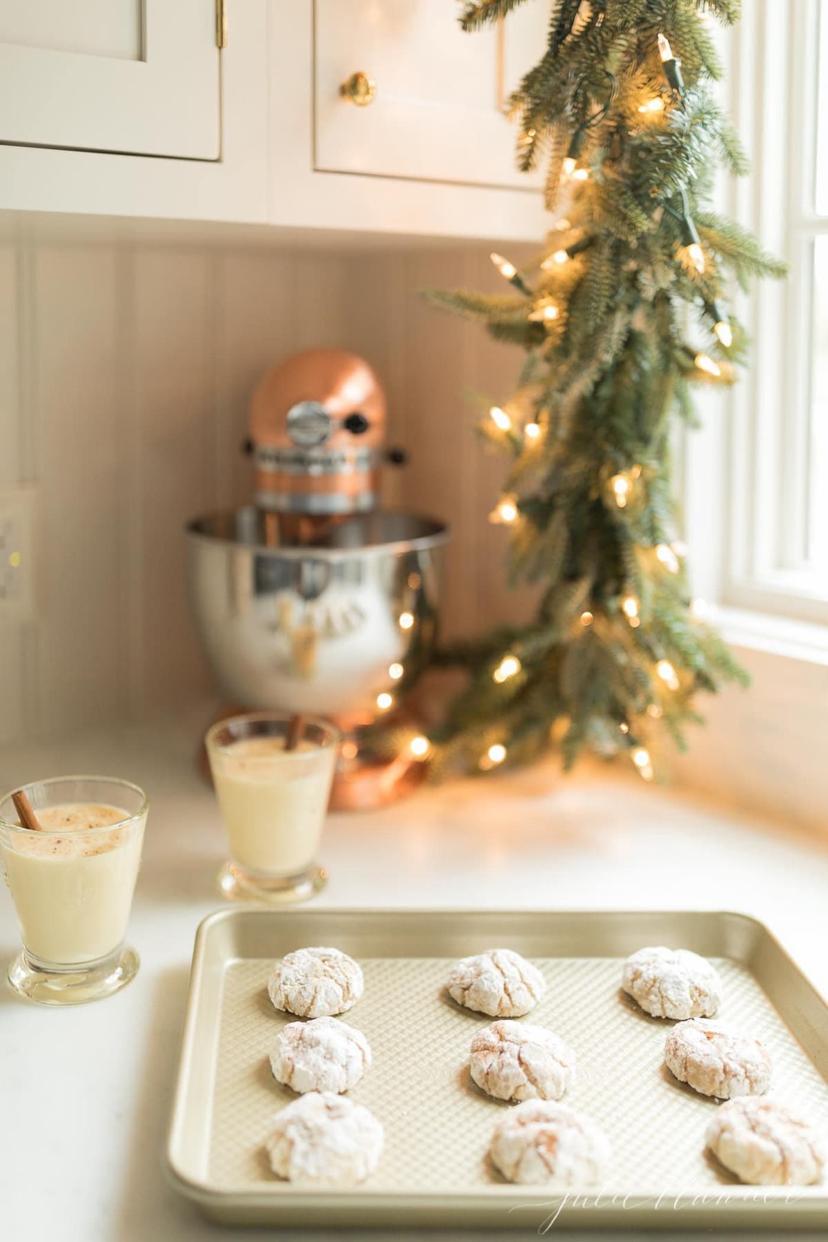 eggnog gooey butter cookies on a kitchen counter top