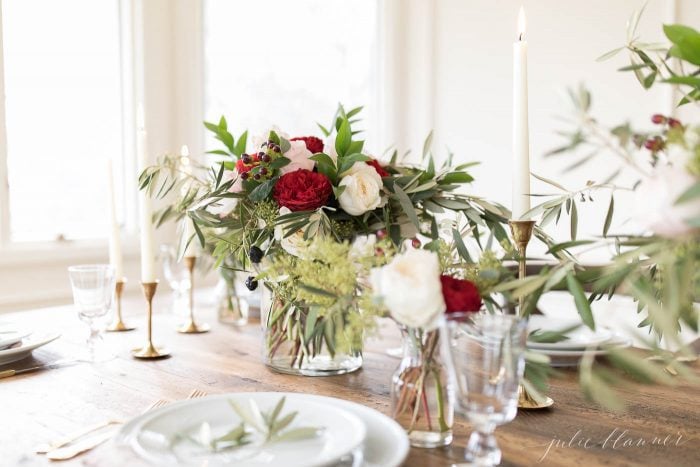 christmas arrangements on table