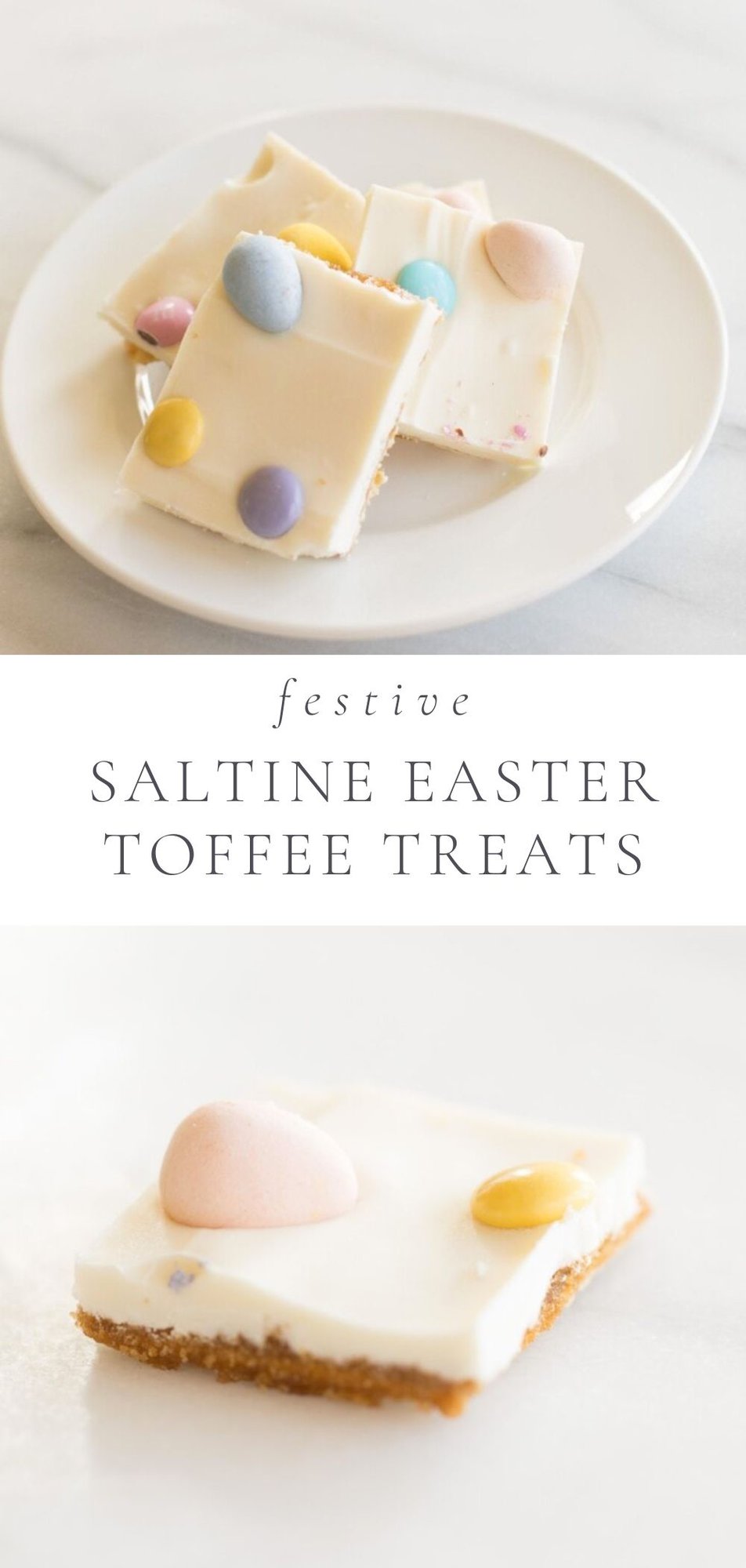 saltine crackers with caramelized brown sugar topped with almond bark and cadbury mini eggs