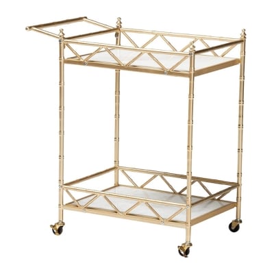 A brass bar cart