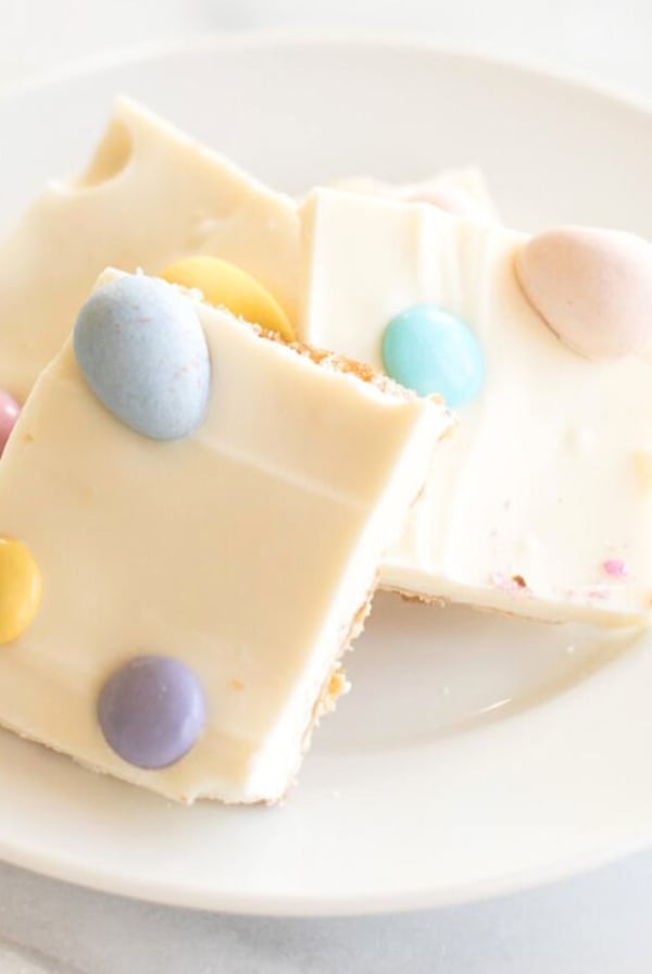 Easter toffee decorated with candy eggs