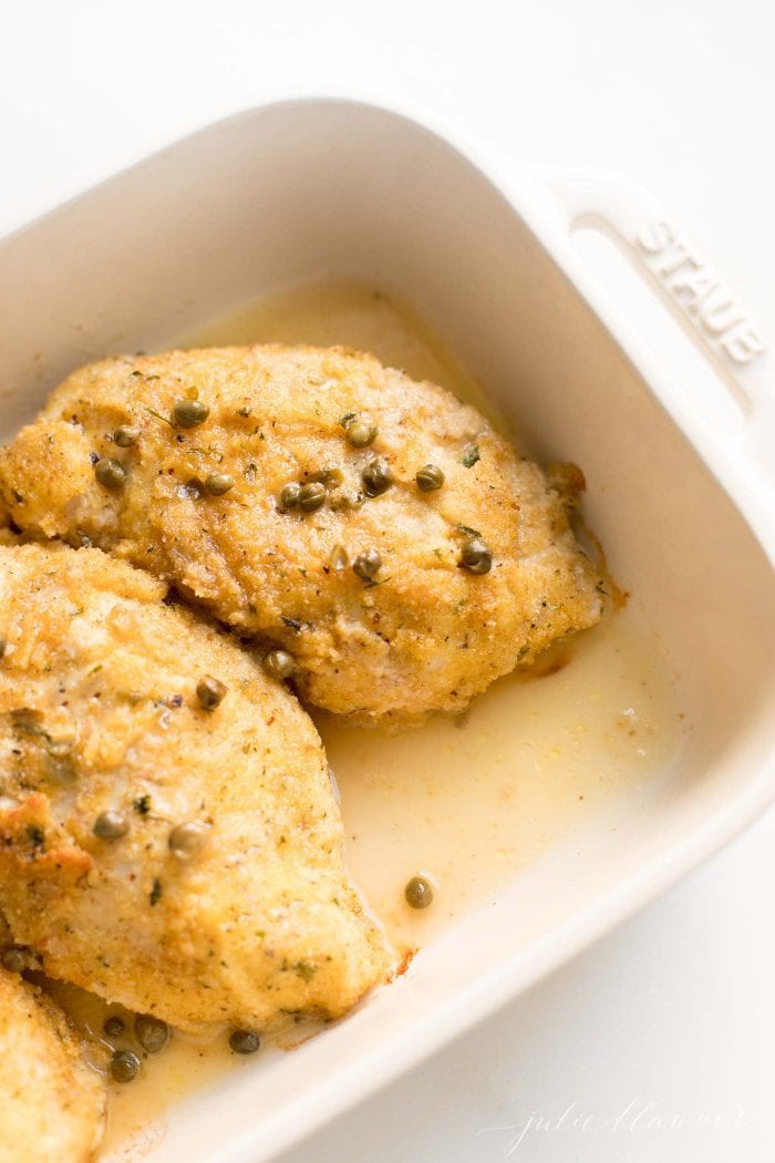 piccata sauce over breaded chicken