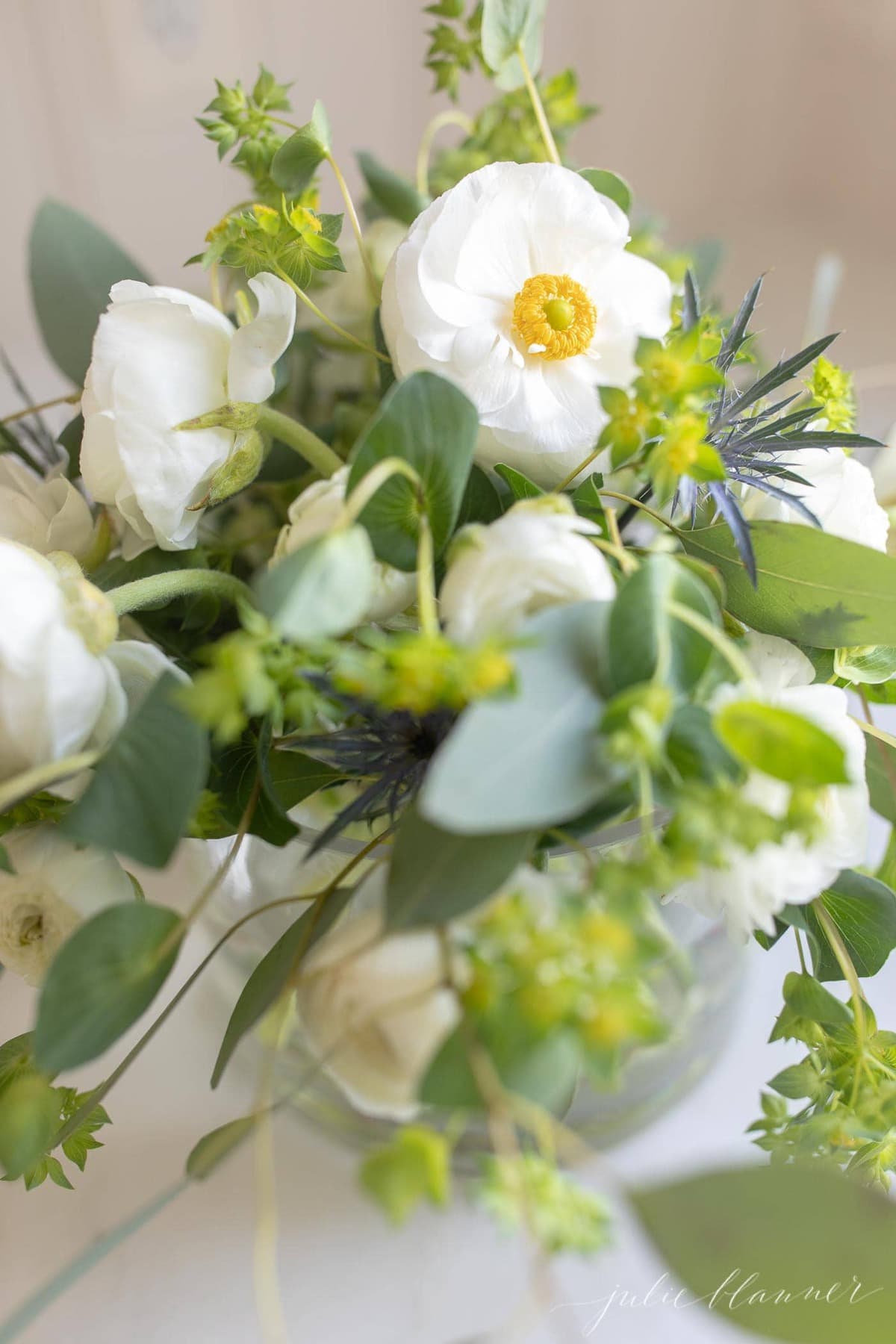 White Ranunculus flower Centerpiece close up image