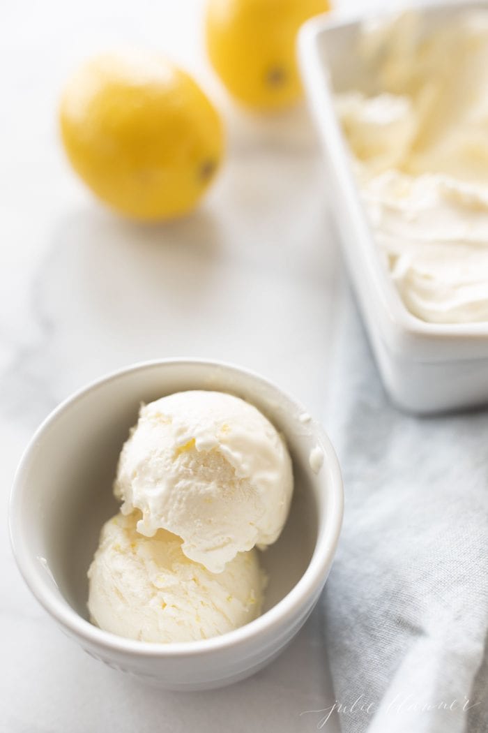 lemon ice cream in a bowl