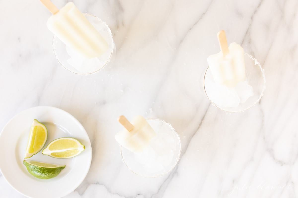 crushed ice and lime popsicles waiting for a margarita pour