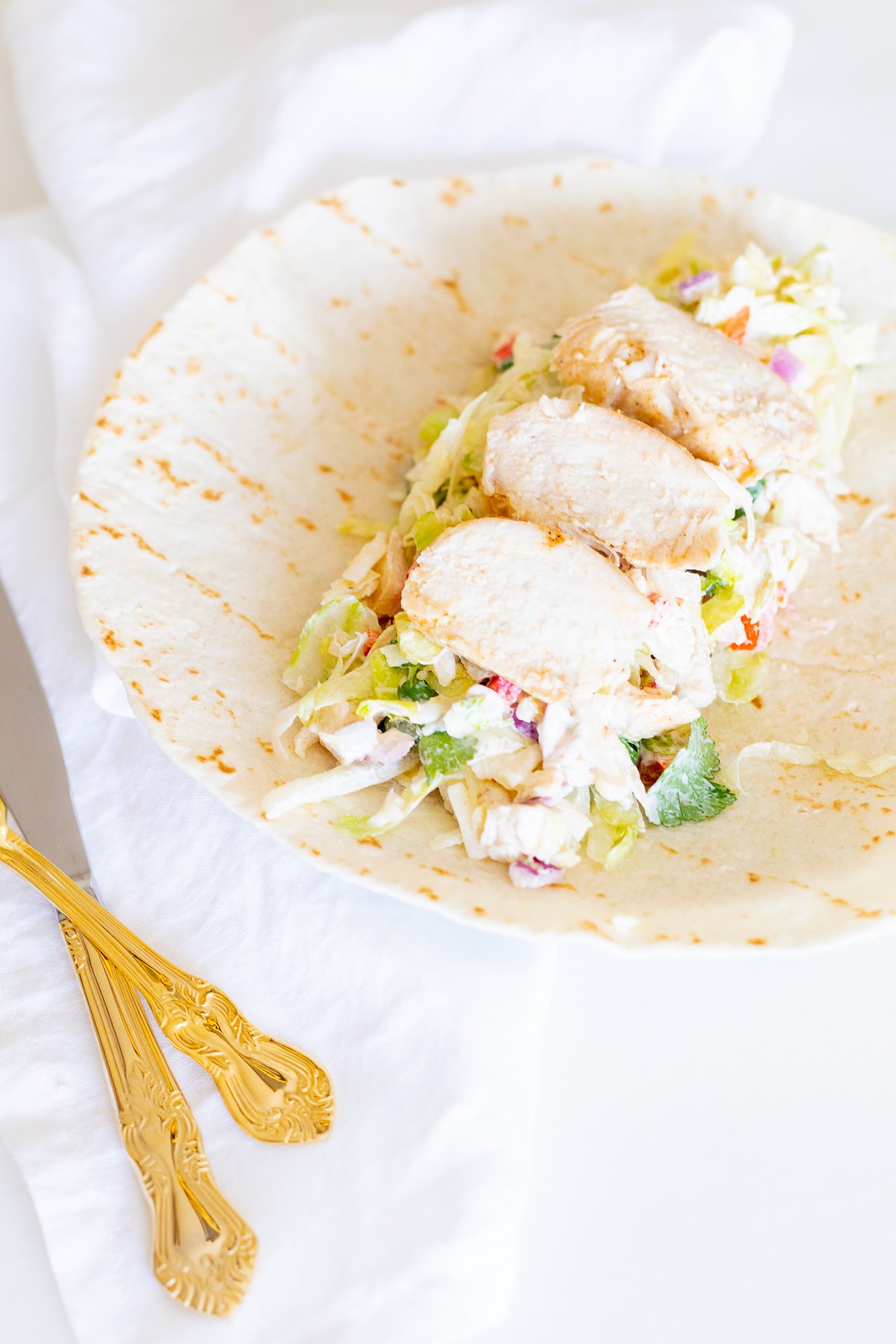 A chicken wrap recipe before it gets wrapped up.