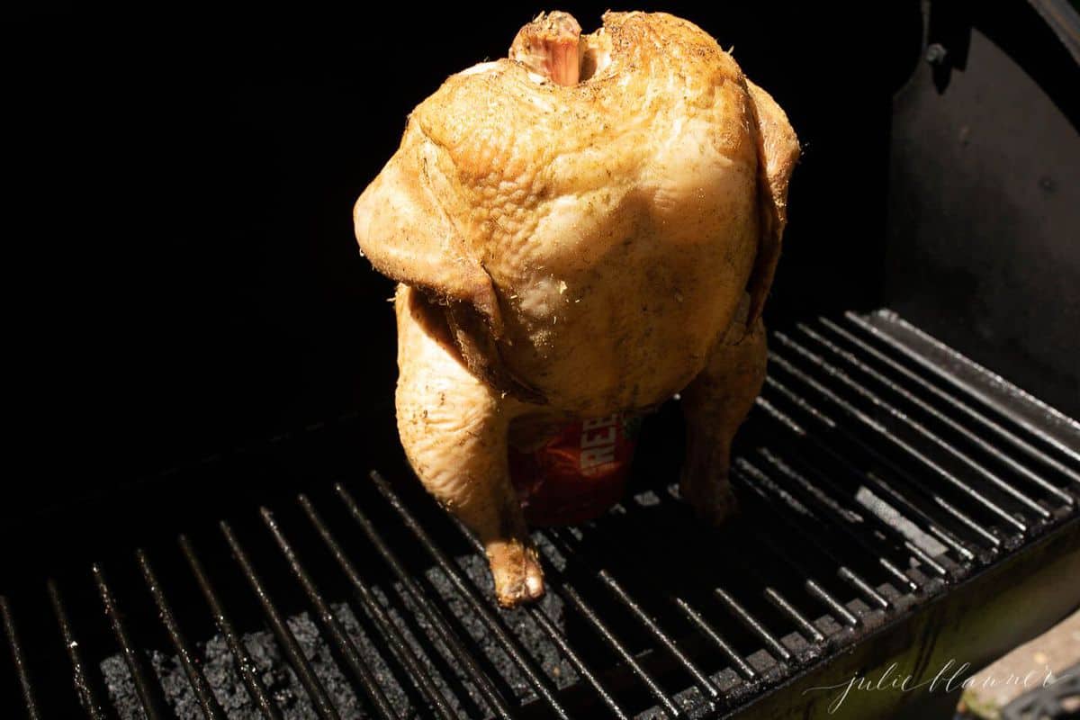 Whole roasted beer can chicken on grill. #beercanchickenrecipe #beerchicken