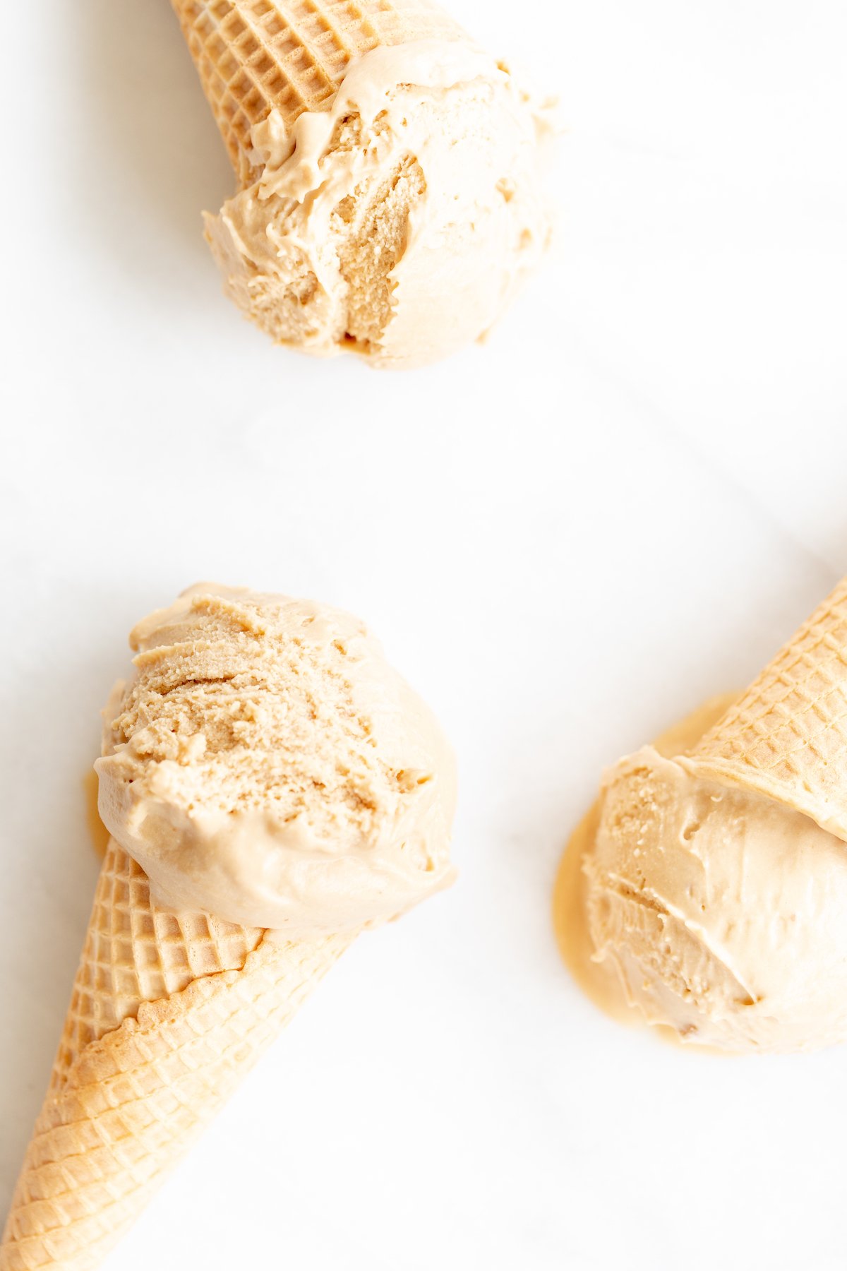 No churn cookie butter ice cream in waffle cones.