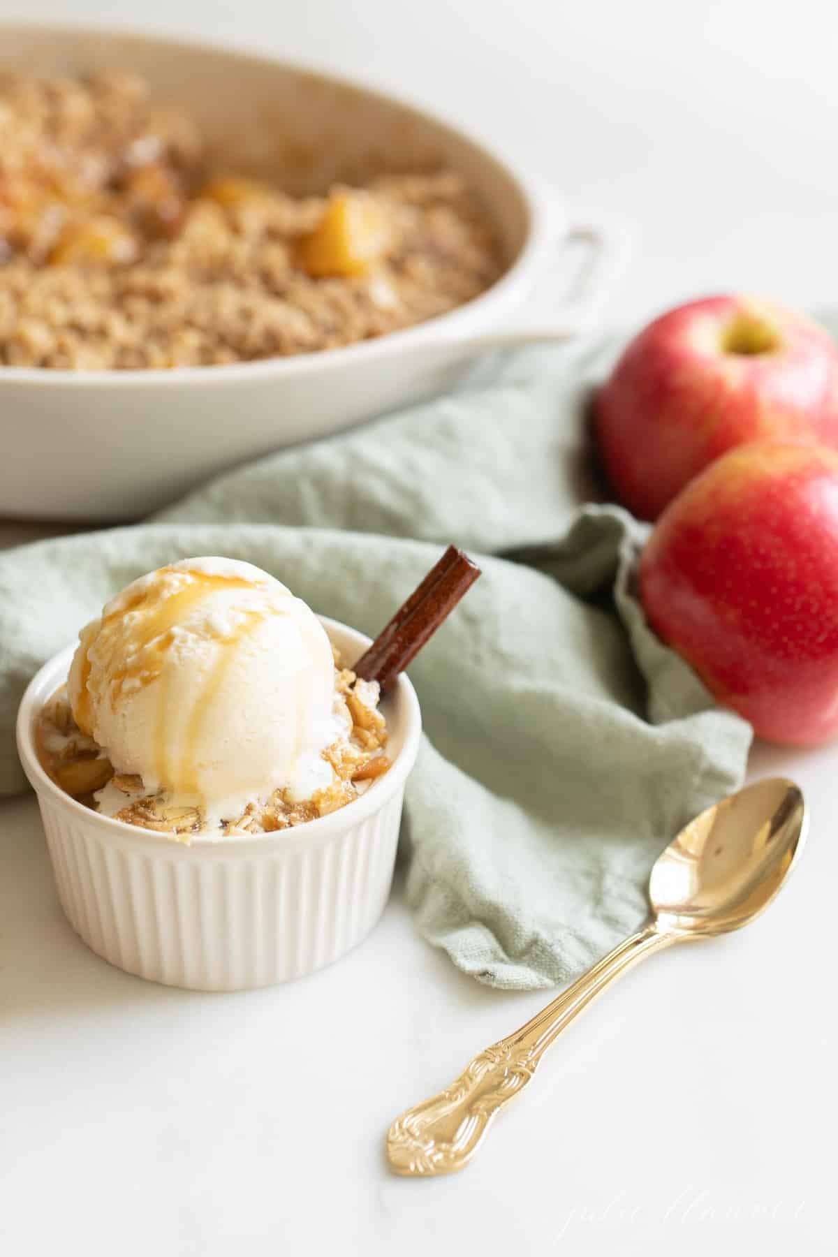 apple dessert with ice cream