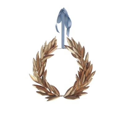 A laurel wreath elegantly adorning a white background.