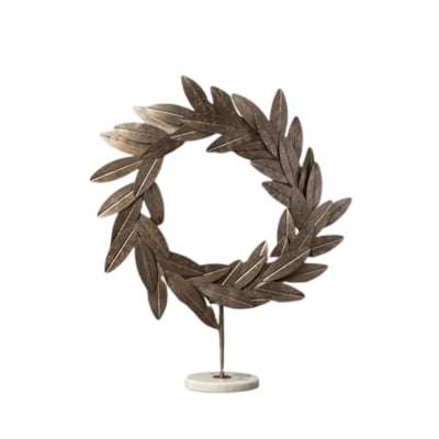 A laurel wreath on a white base.