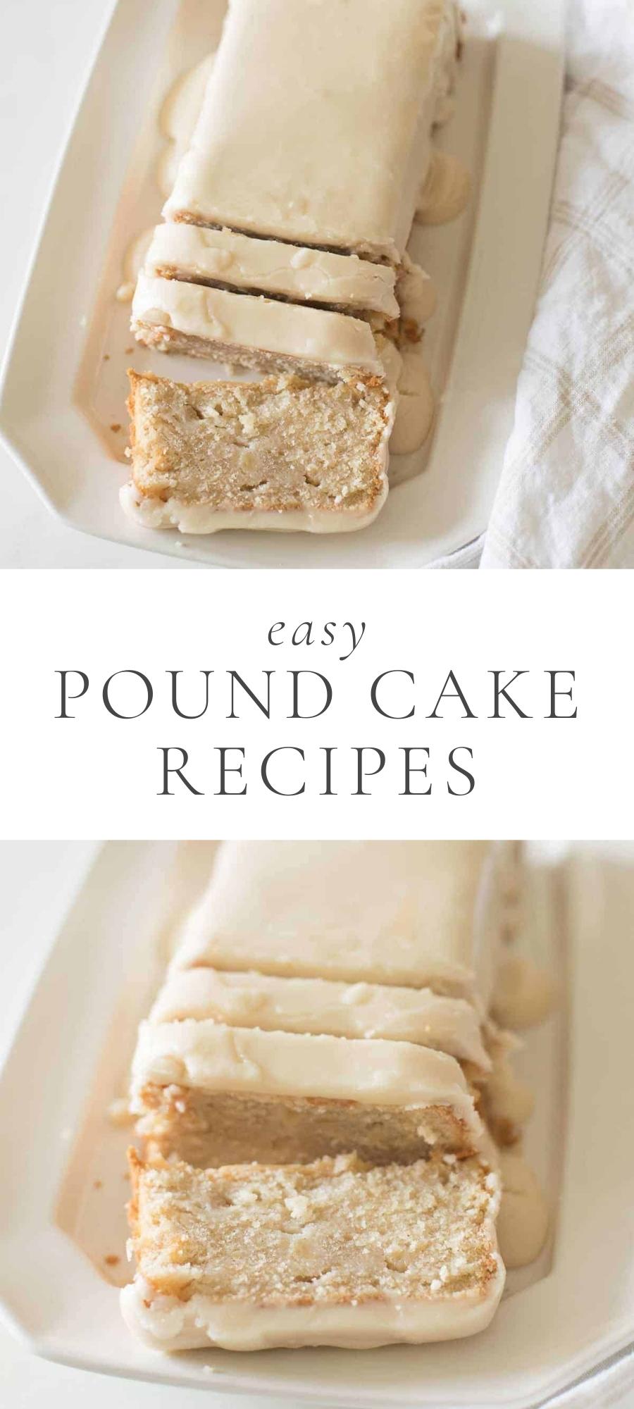 apple pound cake with glaze on white plate