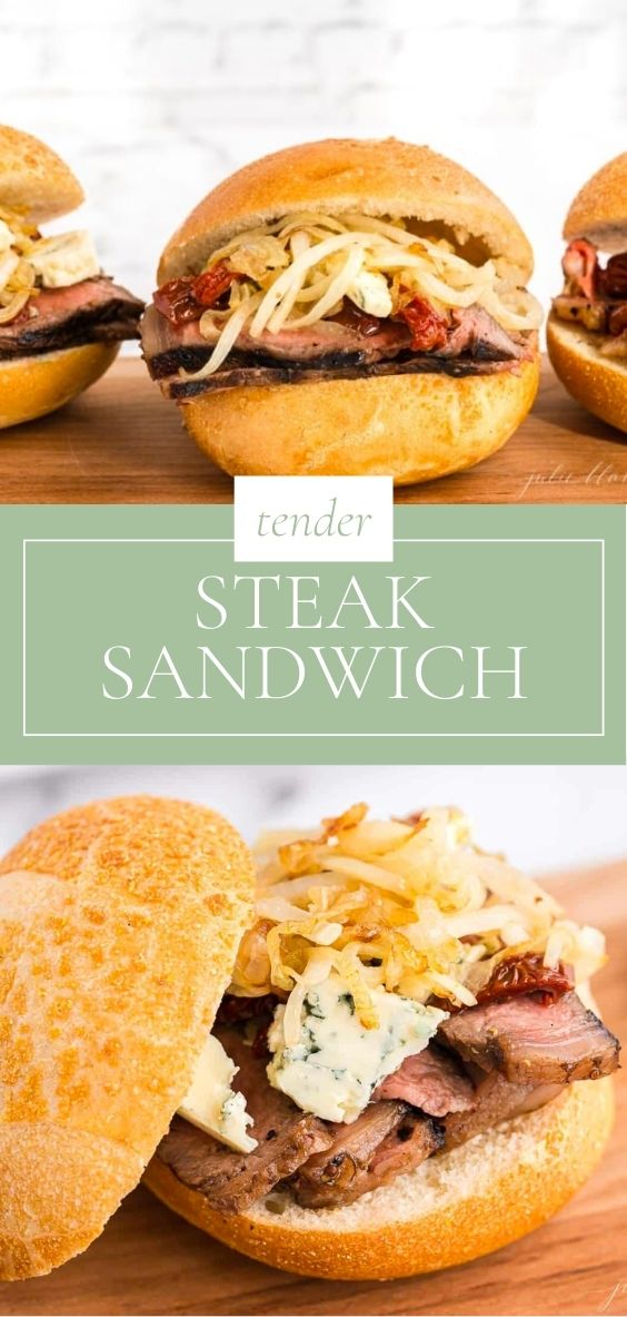 Steak Sandwiches on a wooden platter