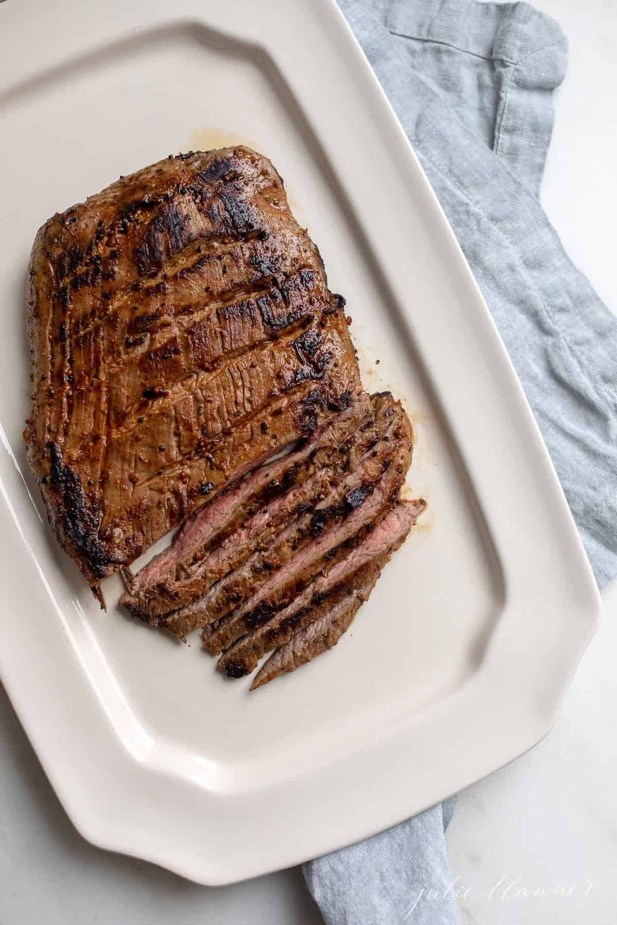 A flank steak after being pan fried.