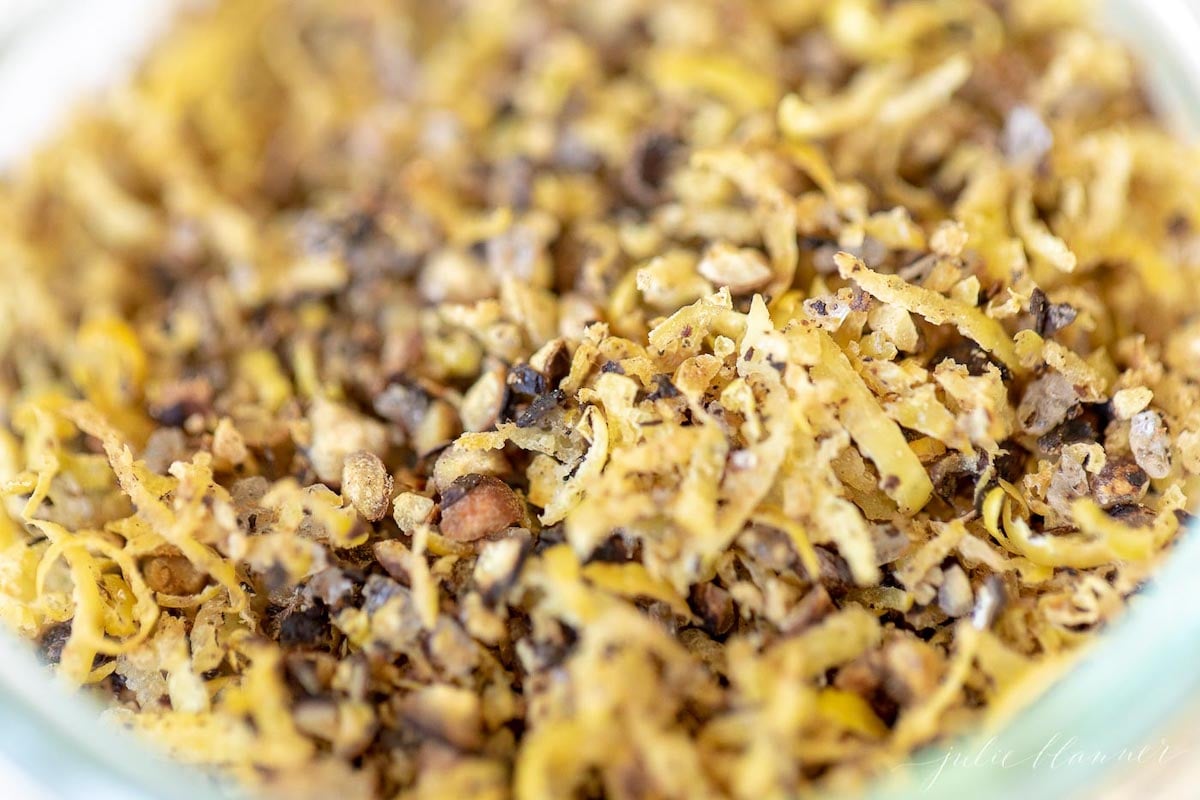 Homemade lemon pepper seasoning close up