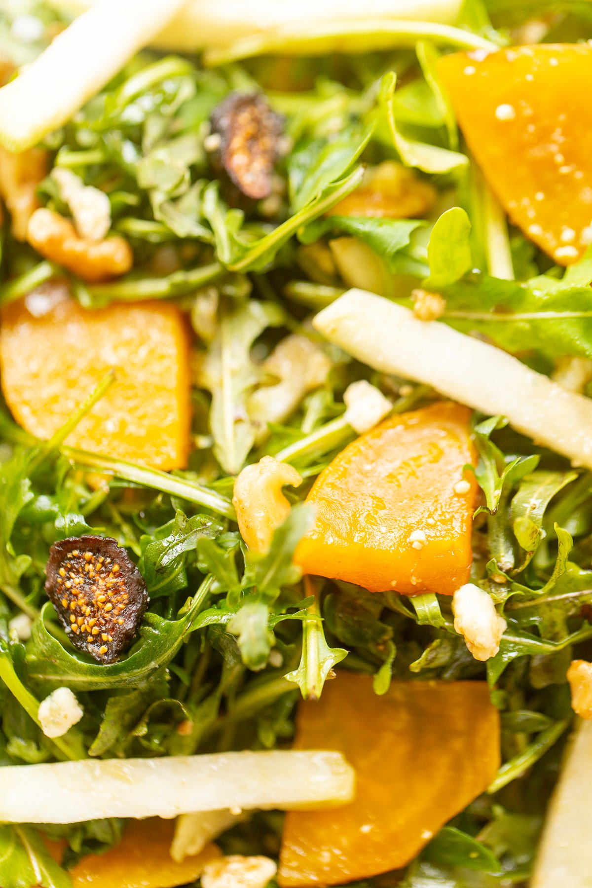 close up of a beet salad with arugula