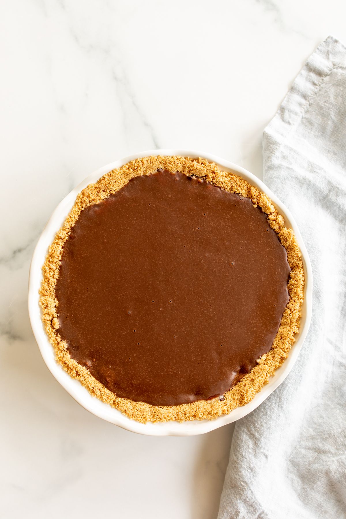 A no bake cookie dough pie with a graham cracker crust.