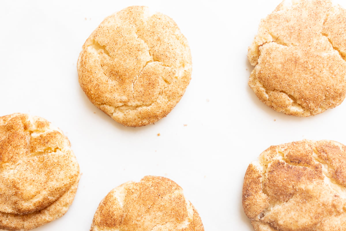 Snickerdoodles without cream of tartar on a white surface.