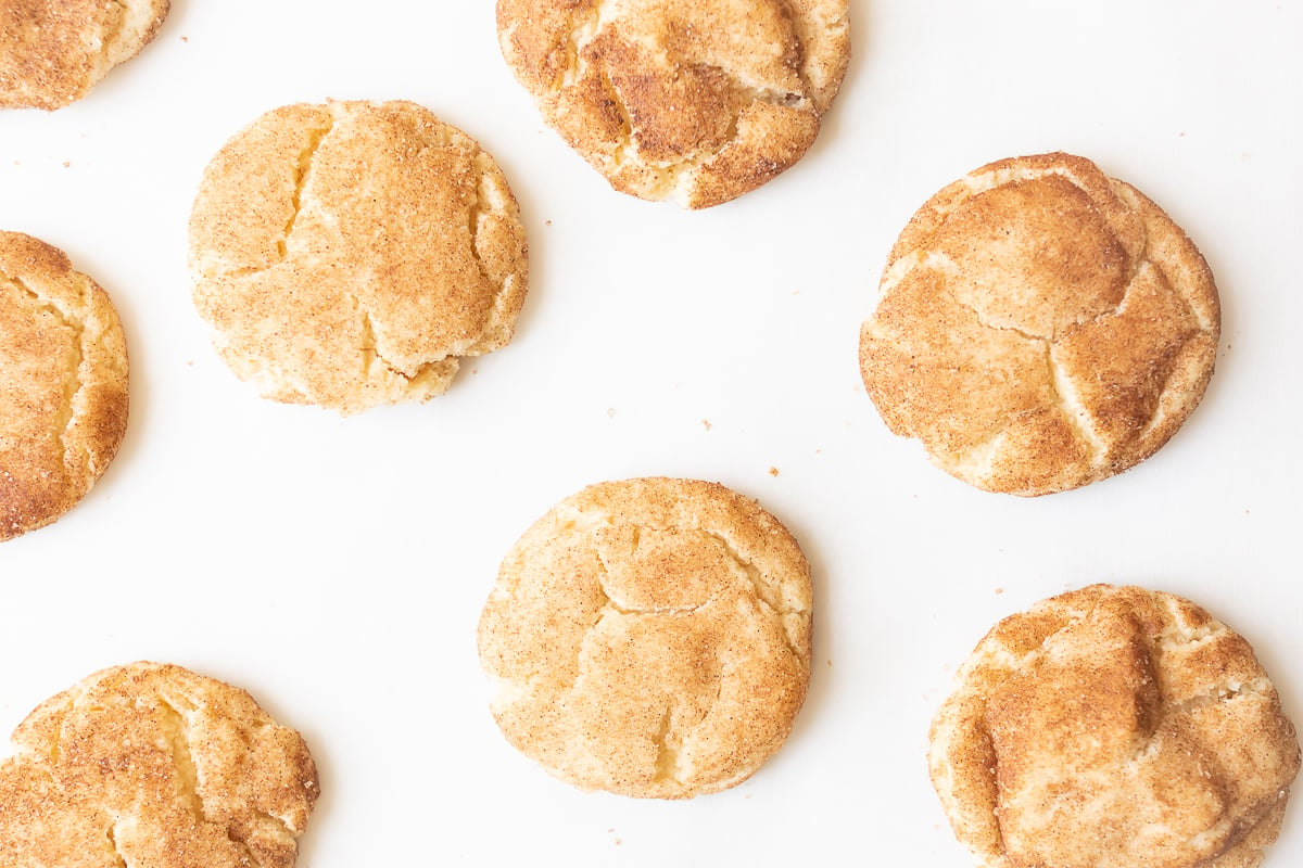 Snickerdoodles without cream of tartar on a white surface.