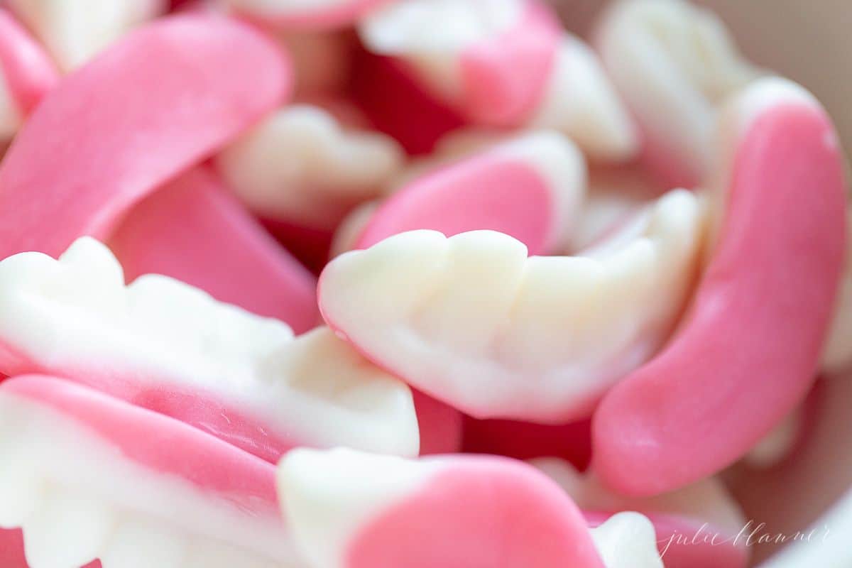 Candy teeth set up for a Halloween party.