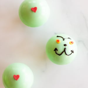 Three grinch hot chocolate bombs