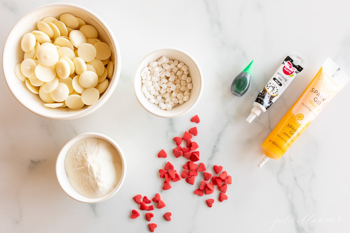 Ingredients for grinch hot chocolate bombs