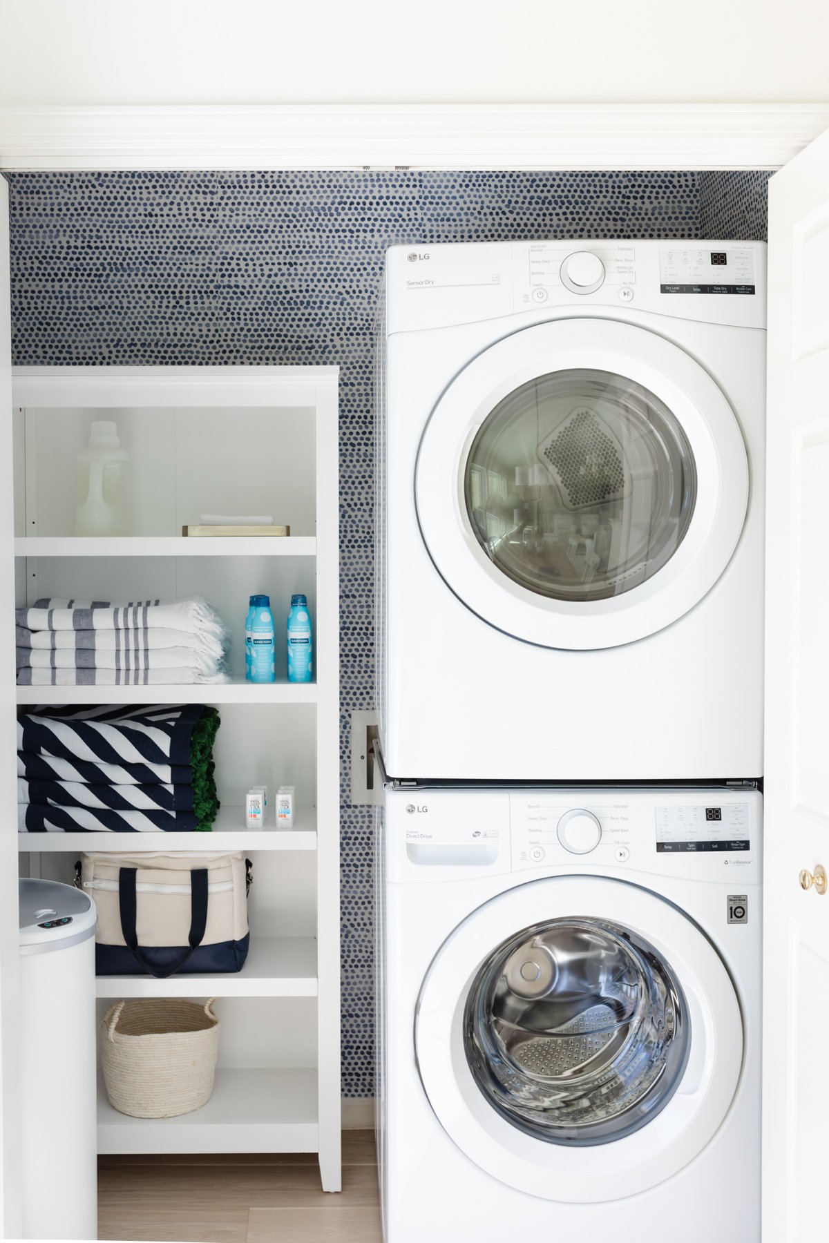 An organized laundry closet