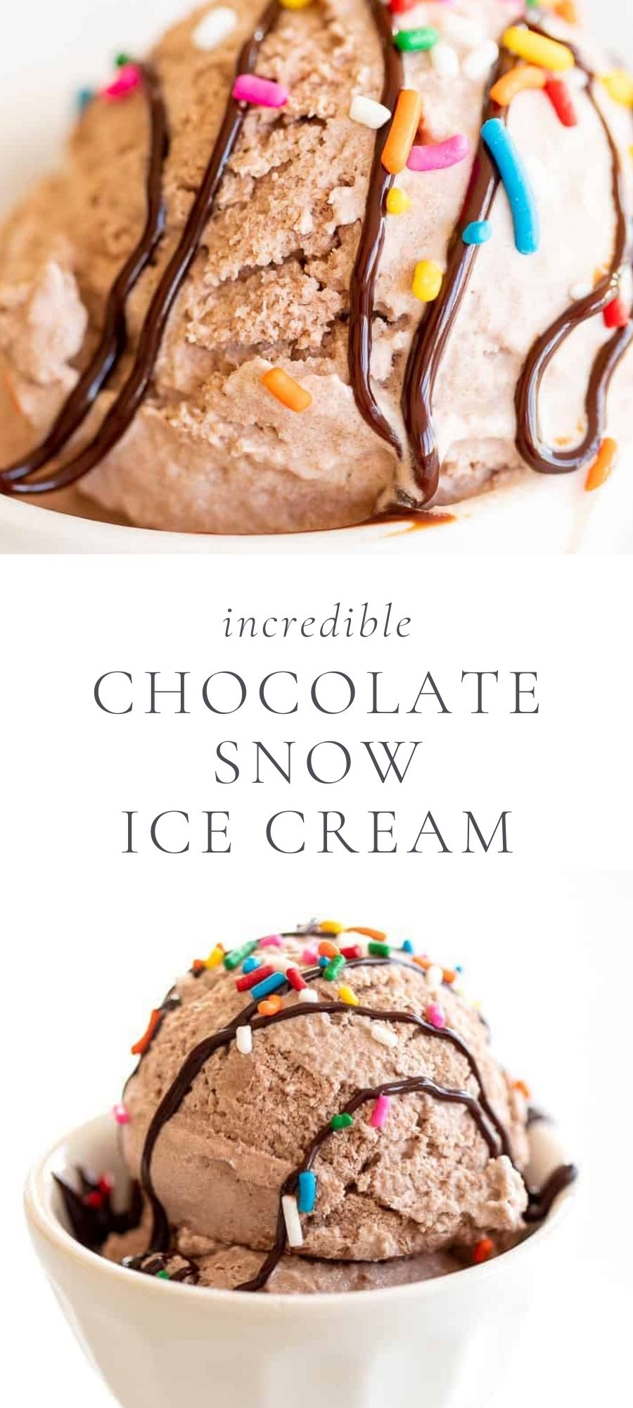 A scoop of chocolate snow ice cream with sprinkles