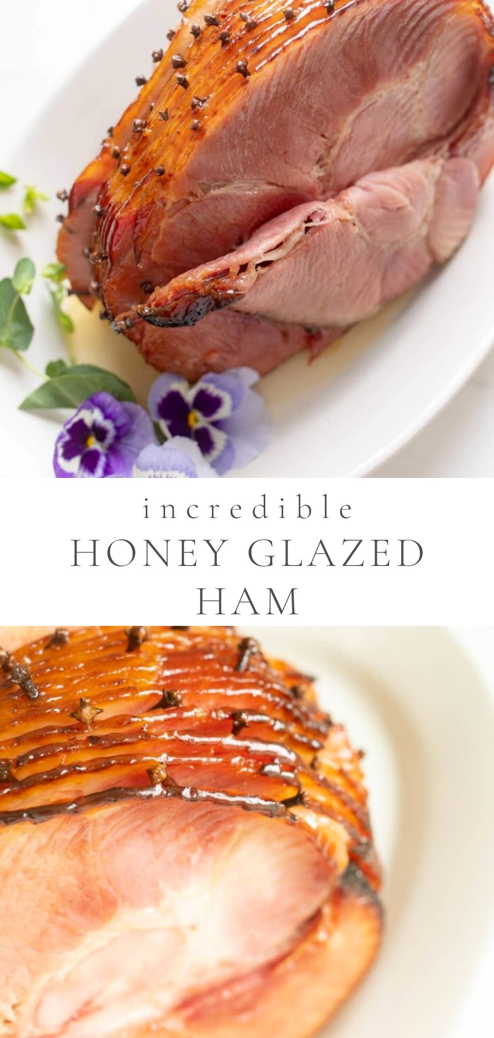 honey glazed ham in white plate.