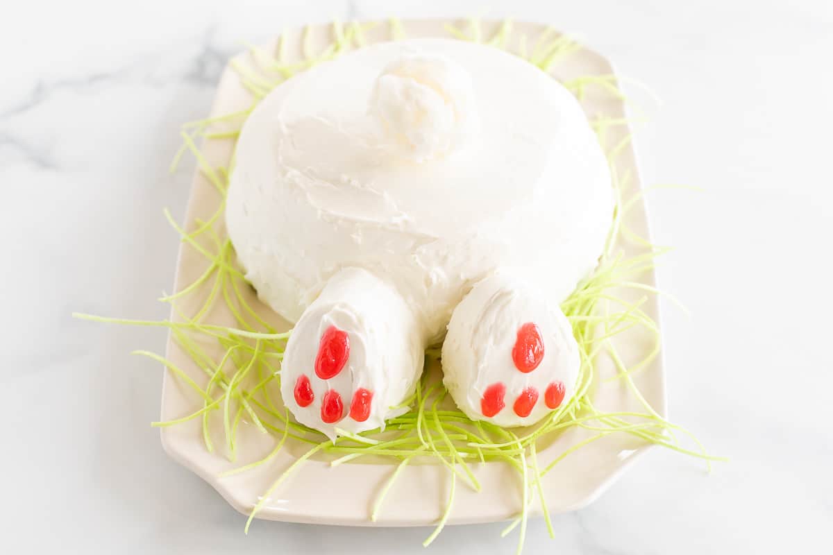 bunny butt cake on platter 