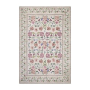 A white and pink rug with floral design, perfect for a tween girl bedroom.