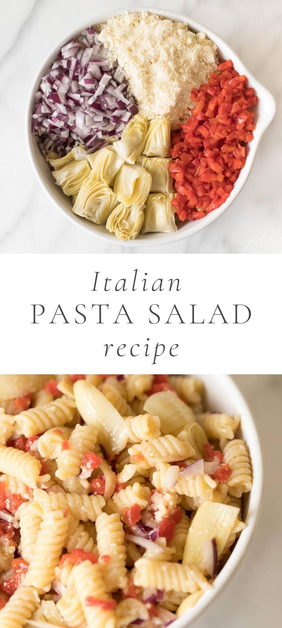 pasta salad in bowl with vegetables and pasta