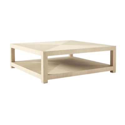 a raffia coffee table in a very light color.