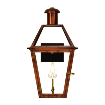 An exterior copper lantern on a white background