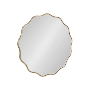 A gold framed mirror on a white background, perfect for lake house decor.