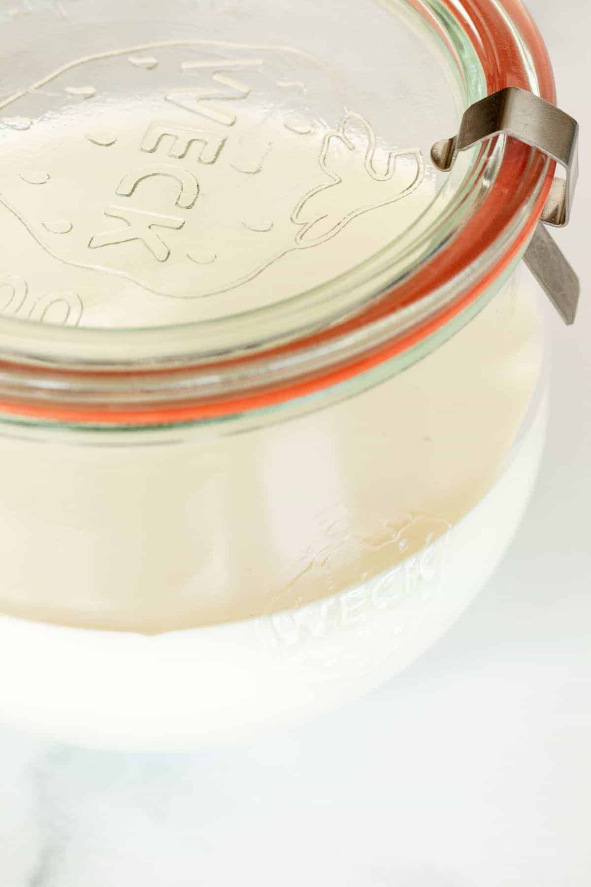 creme fraiche substitute in a clear glass weck jar with lid.