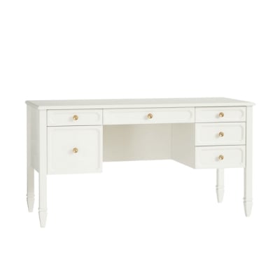 A white Pottery Barn desk for teenagers