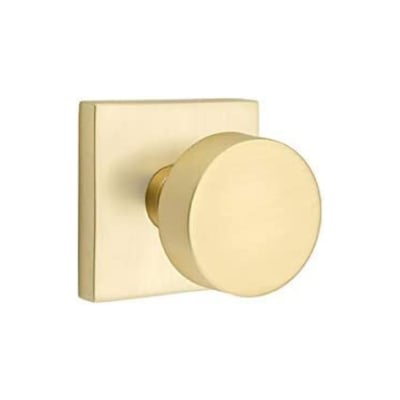 modern satin brass door knob with square back plate