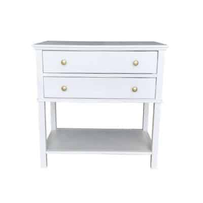 2 drawer nightstand with brass knobs