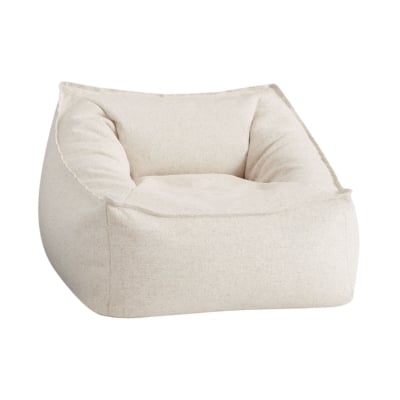 A beige tweed beanbag chair