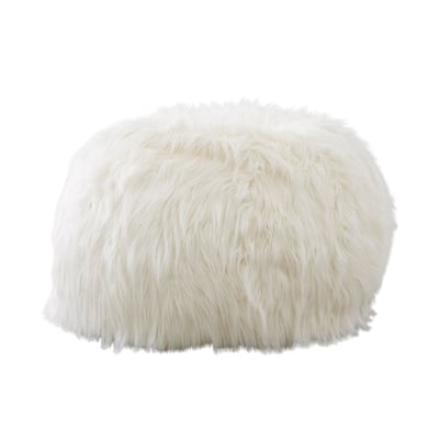 A white fur bean bag chair