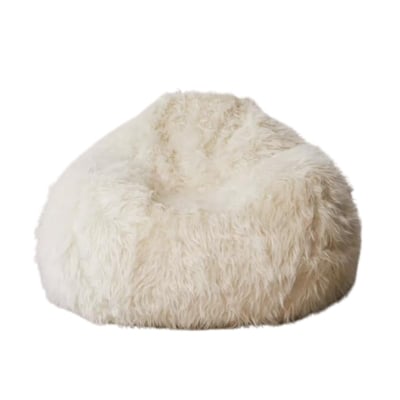 A white fur bean bag chair