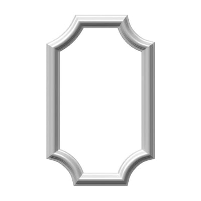 A white scalloped picture frame moulding against a white background.