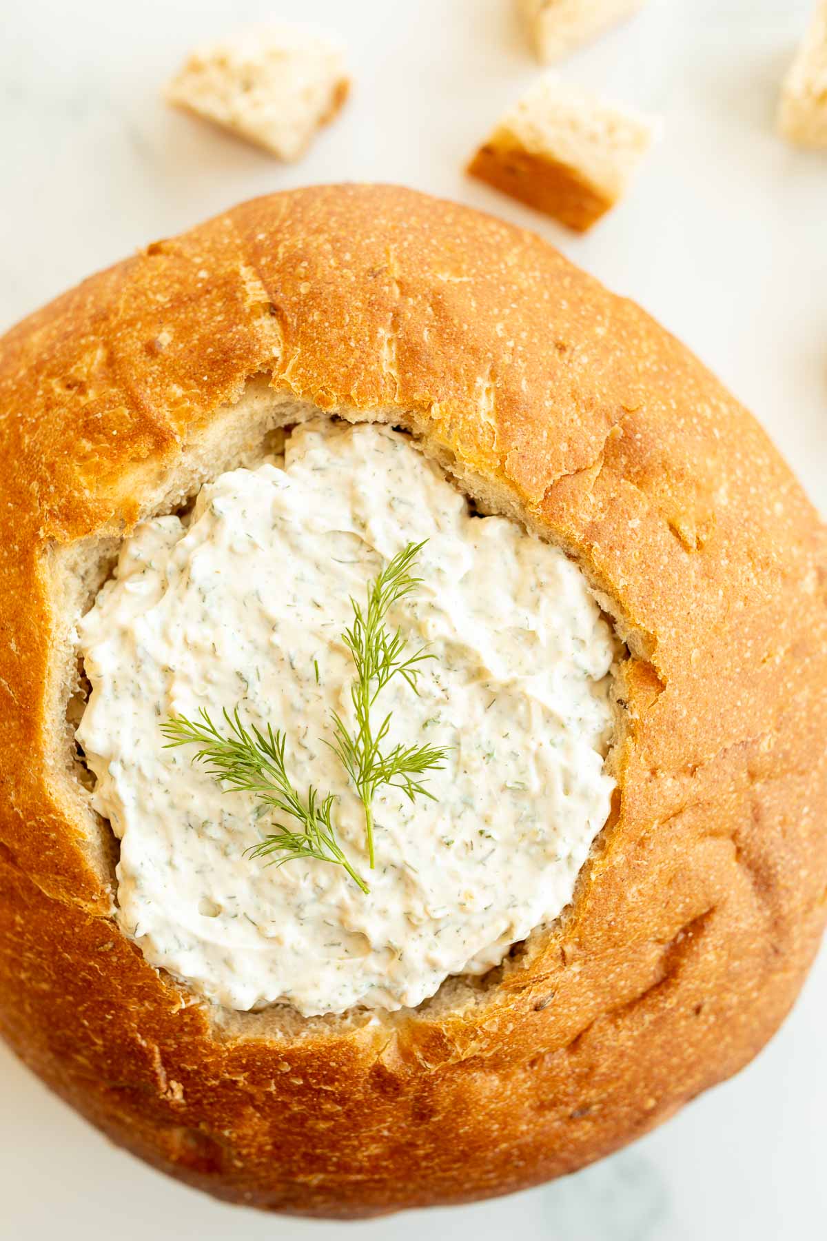 Dill dip in a bread bowl.