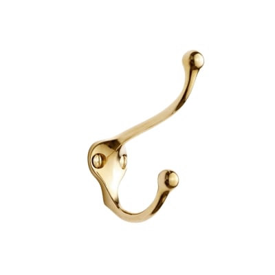 a double brass hook in unlacquered brass